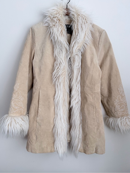 Mix It Jackets & Blazers - Vintage y2k Suede leather Embroidered Penny Lane Daisy Jones Coat cream fur trim